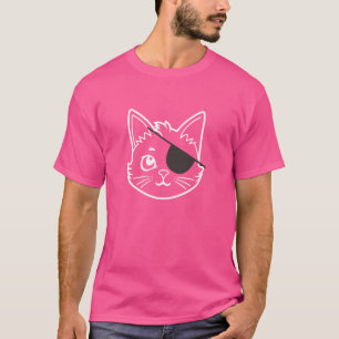 Camiseta gato pirata capitão kitty remendo no olho mar