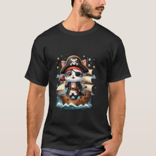 Camiseta Gato Pirata do Halloween Retro Aventura Gato Vinta