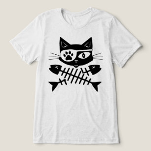 Camiseta Gato Pirata Jolly Roger Fishbones Gato Preto