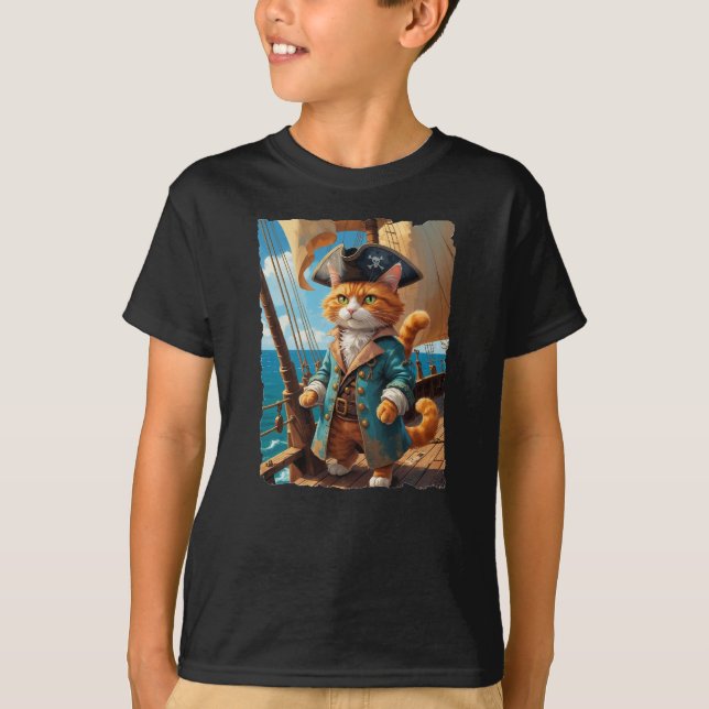 Camiseta Gato pirata no convés da nave dele! (Frente)