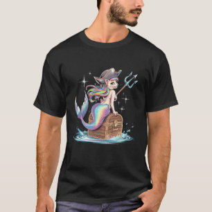 Camiseta Gato Pirata Sereia Engraçado de Halloween Homens M