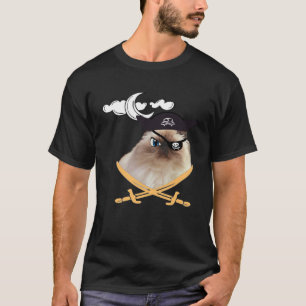 Camiseta Gato Pirata vestindo chapéu espadas lua náutico ga