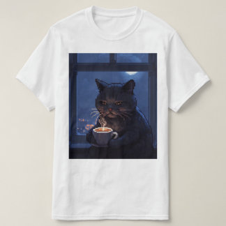 Camiseta Gato Pixel Café Noturno – Confortável Chillin das 