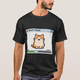 Camiseta Gato Pixel Sentindo-se Bem – Status Feliz de Jogo 