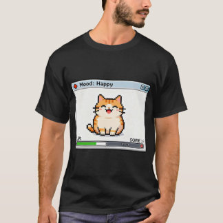 Camiseta Gato Pixel Sentindo-se Bem – Status Feliz de Jogo 