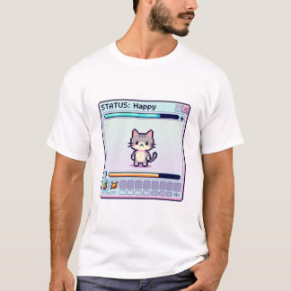 Camiseta Gato Pixel Vibrações Positivas – Gato Gamer Feliz 