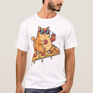Camiseta Gato Pizza Engraçado, Apenas um Gato que Ama Pizza