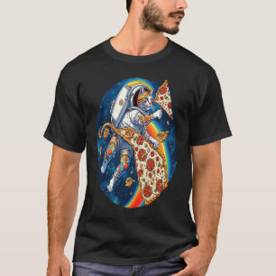 Camiseta Gato Pizza Espaço Gato Surfando Pizza Galáxia Astr