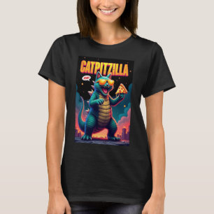 Camiseta Gato Pizzzilla Pizza Divertida Monstro Gato Fofo