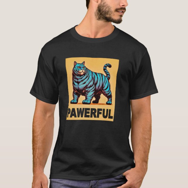 Camiseta Gato Poderoso Grande Listrado Azul Musculoso Poder (Frente)