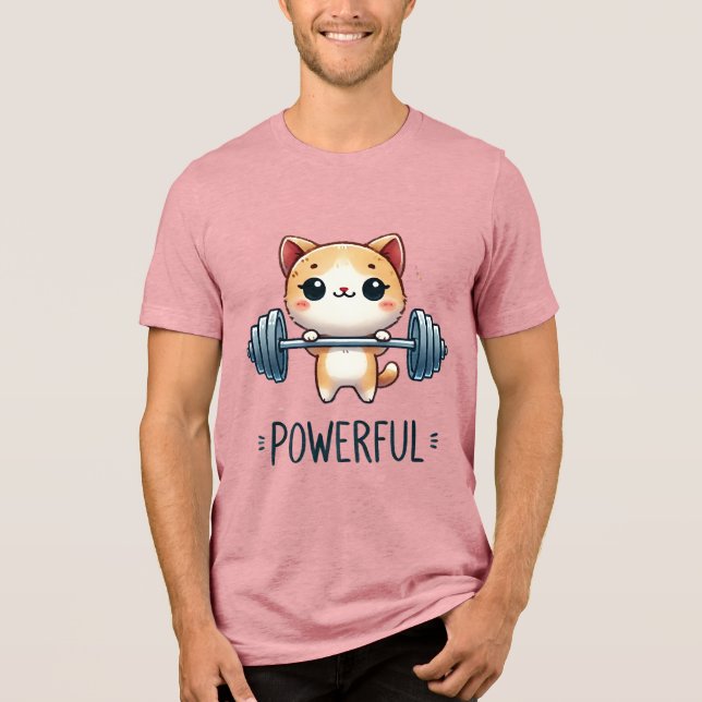 Camiseta Gato Poderoso Levantando Pesos, Arte de Gatinho Fo (Frente)