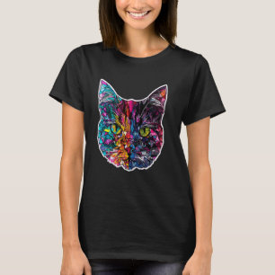 Camiseta Gato Poligonal de Geometria Fofa Abstrata Colorida