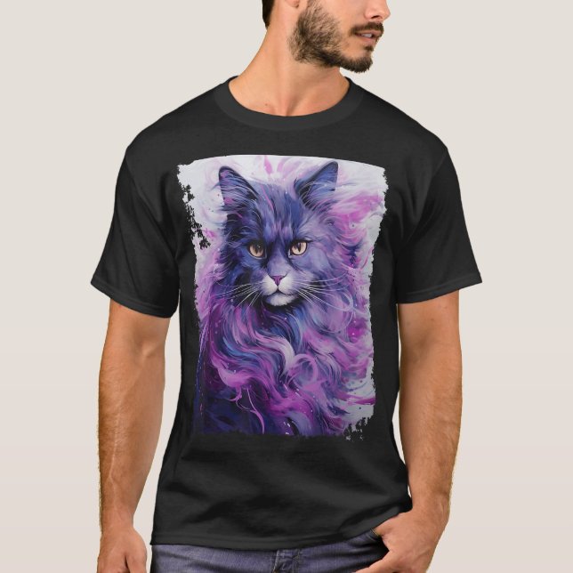 Camiseta Gato Pop Art Roxo (Frente)