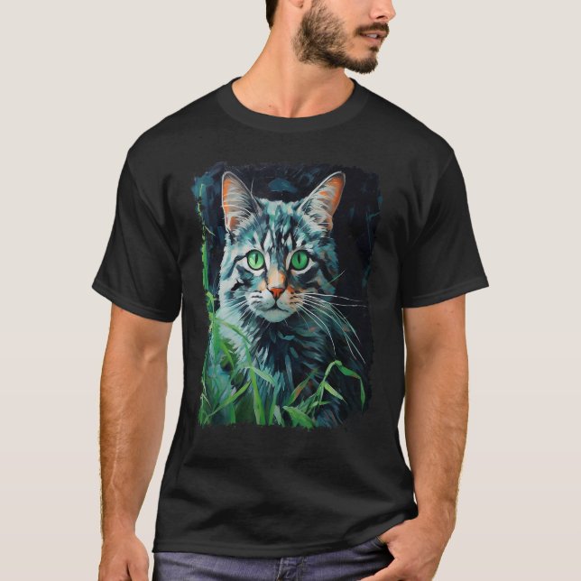 Camiseta Gato Pop Art Verde (Frente)