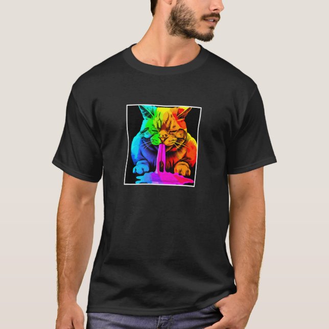 Camiseta Gato pop de arco-íris vomitando (Frente)