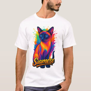 Camiseta Gato-Pop de-Arte Siamês - Estilo Vibrante da Rua N
