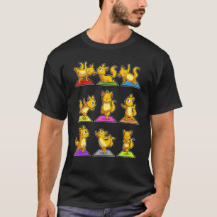 Camiseta Gato Preguiça Poses de Yoga Esportes Ginástica Ohm