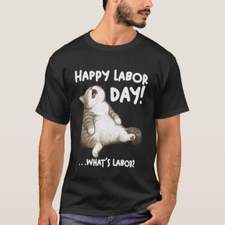 Camiseta Gato Preguiçoso e Divertido Meme do Dia do Trabalh