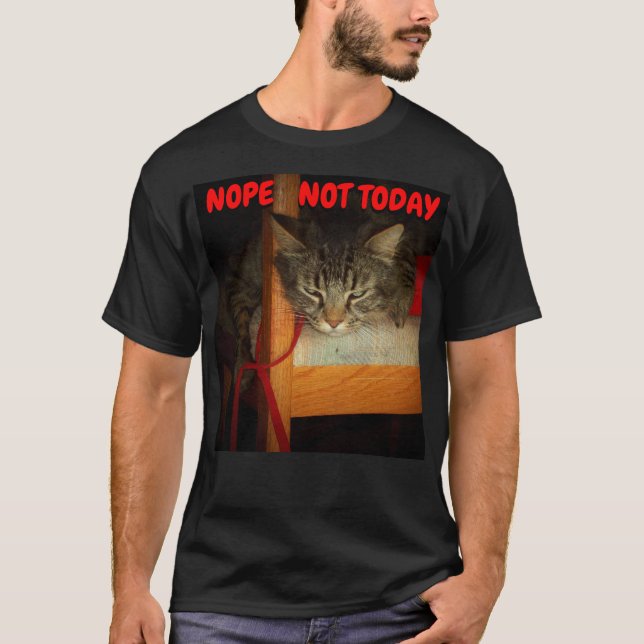 Camiseta Gato preguiçoso Meme de Nope não hoje (Frente)