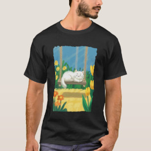 Camiseta Gato Preguiçoso no Jardim Paz Floral Vibração de P