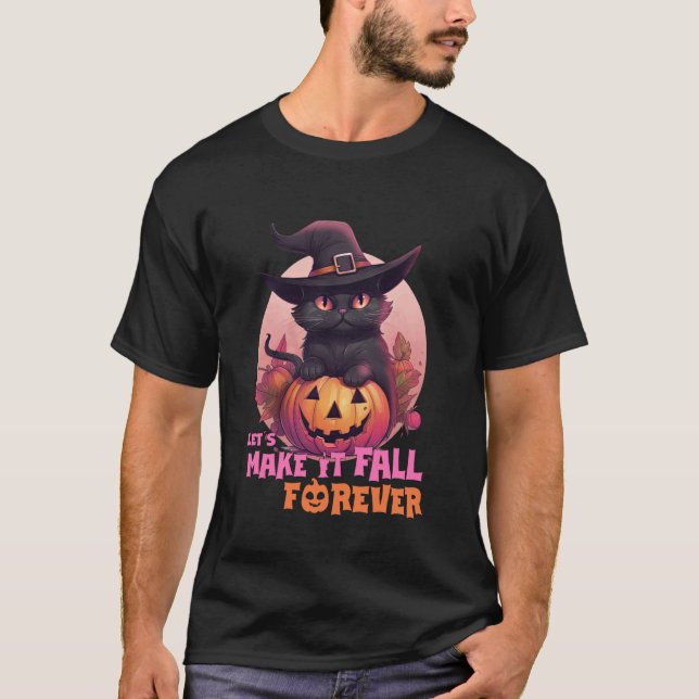 Camiseta Gato Preto Abóbora Faça Cair Para Sempre Lua Cheia (Frente)