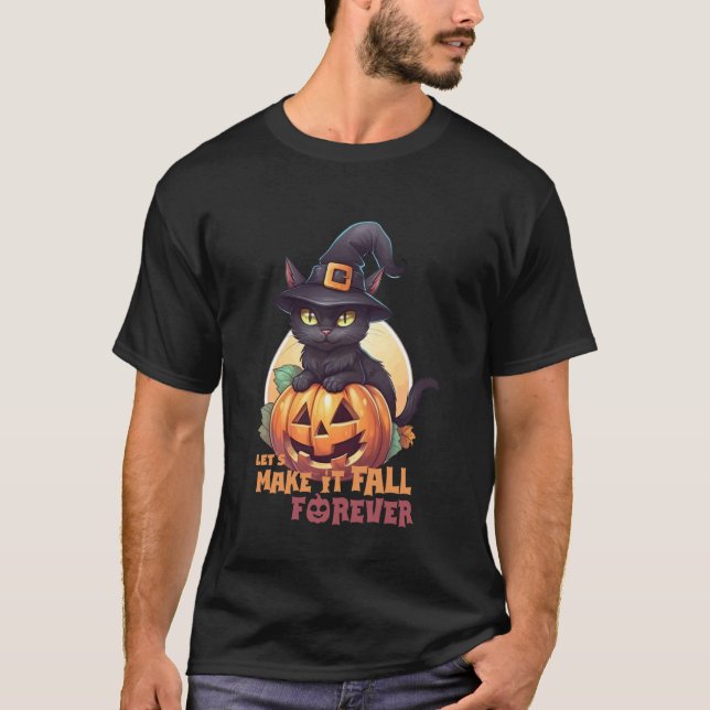 Camiseta Gato Preto Abóbora Faça Cair Para Sempre Lua Cheia (Frente)