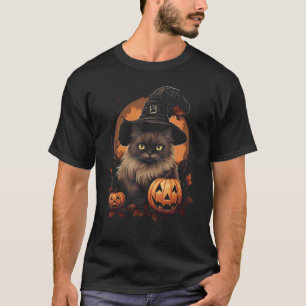 Camiseta Gato Preto Abóbora Halloween Bruxa Chapéu Sinistro