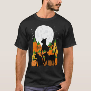 Camiseta Gato Preto & Abóboras Halloween Lua Cheia Assusta