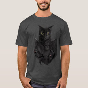 Camiseta Gato Preto Adorável, Gato Amarelo, bolso de Gatinh