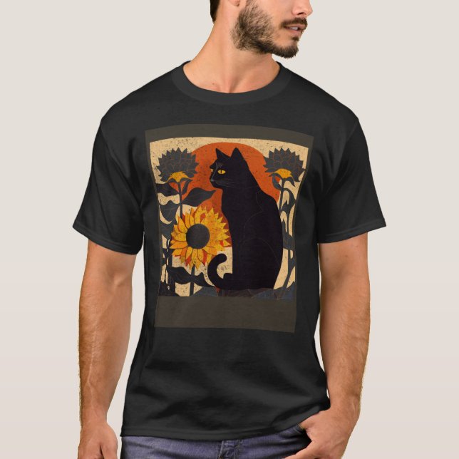 Camiseta Gato Preto Amamentando Girassol (Frente)