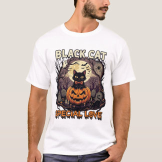 Camiseta Gato Preto Amor Especial Halloween Abóbora Lua Che
