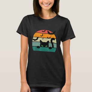 Camiseta Gato Preto Antigo com Morcegos Voadores e Sóis Ass