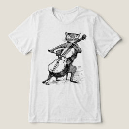 Camiseta Gato Preto Antigo e Divertido Tocando Instrumento