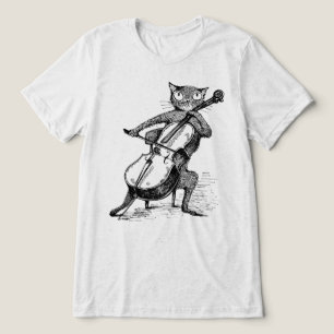 Camiseta Gato Preto Antigo e Divertido Tocando Instrumento