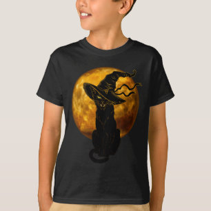 Camiseta Gato Preto Assustador Da Vintagem Com Lua Cheia De