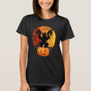 Camiseta Gato Preto Assustador de Halloween Mãe Abóbora Cem
