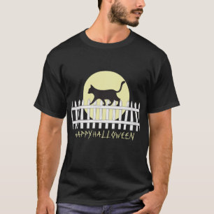 Camiseta Gato Preto Assustador na Cerca de Picket