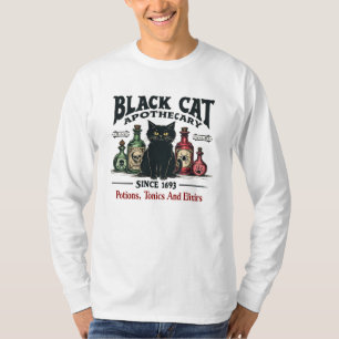 Camiseta Gato Preto Assustador Retro Farmácia de Bruxa Wicc
