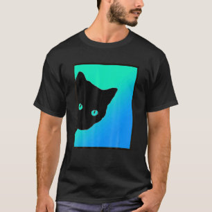 Camiseta Gato Preto Azul Verde Projetado Por Gatos Feito Ca