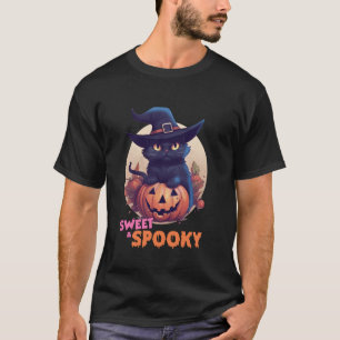 Camiseta Gato Preto Bonito E Abóbora Suave E Louco Ha Cheia