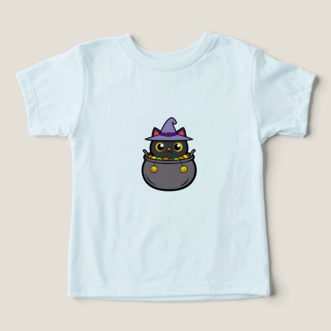 Camiseta Gato preto bonito na arte vetorial do Chapéu das B (Design frontal)