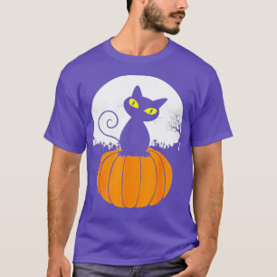 Camiseta Gato Preto Bonito Na Cabra De Maçã Cheia Engraçada