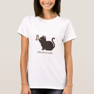 Camiseta Gato Preto Borboleta Nariz Beijo Fofo
