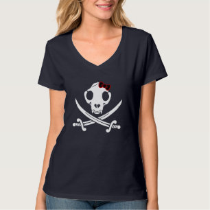 Camiseta Gato Preto Branco Divertido Alegre Crânio de Pirat