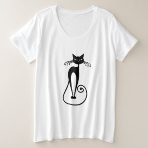 Camiseta Gato preto branco e magro