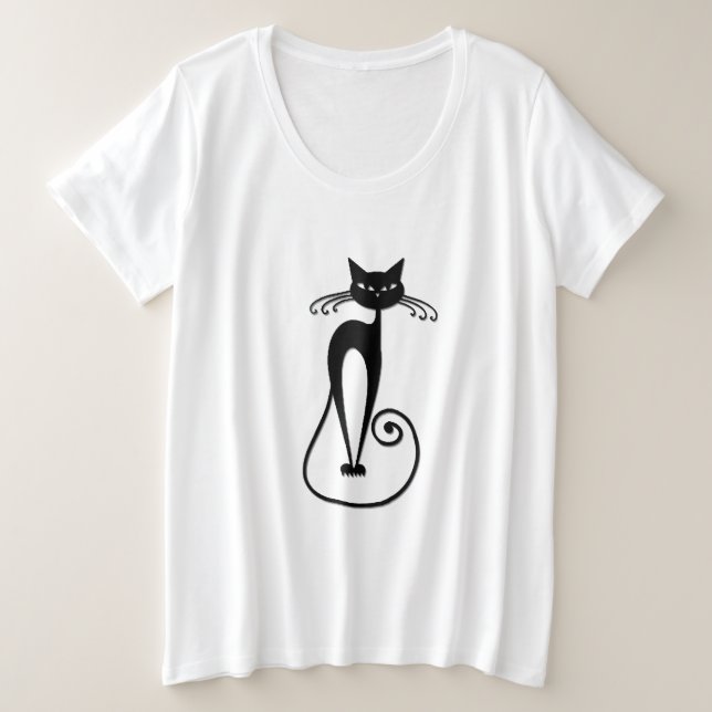 Camiseta Gato preto branco e magro (Frente do Design)