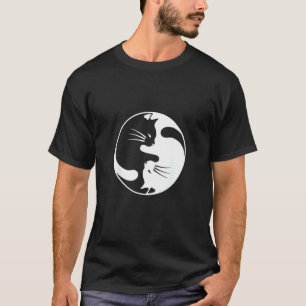 Camiseta Gato Preto Branco Yin E Yang Para Mulheres E Papai