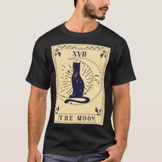 Camiseta Gato Preto Carta de Tarot da Lua Tarot Bruxa Vinta