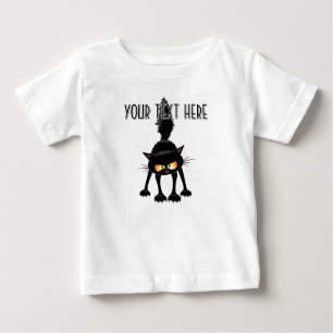 Camiseta Gato Preto Cartoon Engraçado e Feroz 