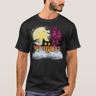 Camiseta Gato Preto & Casa Assombrada – Design de Noite de